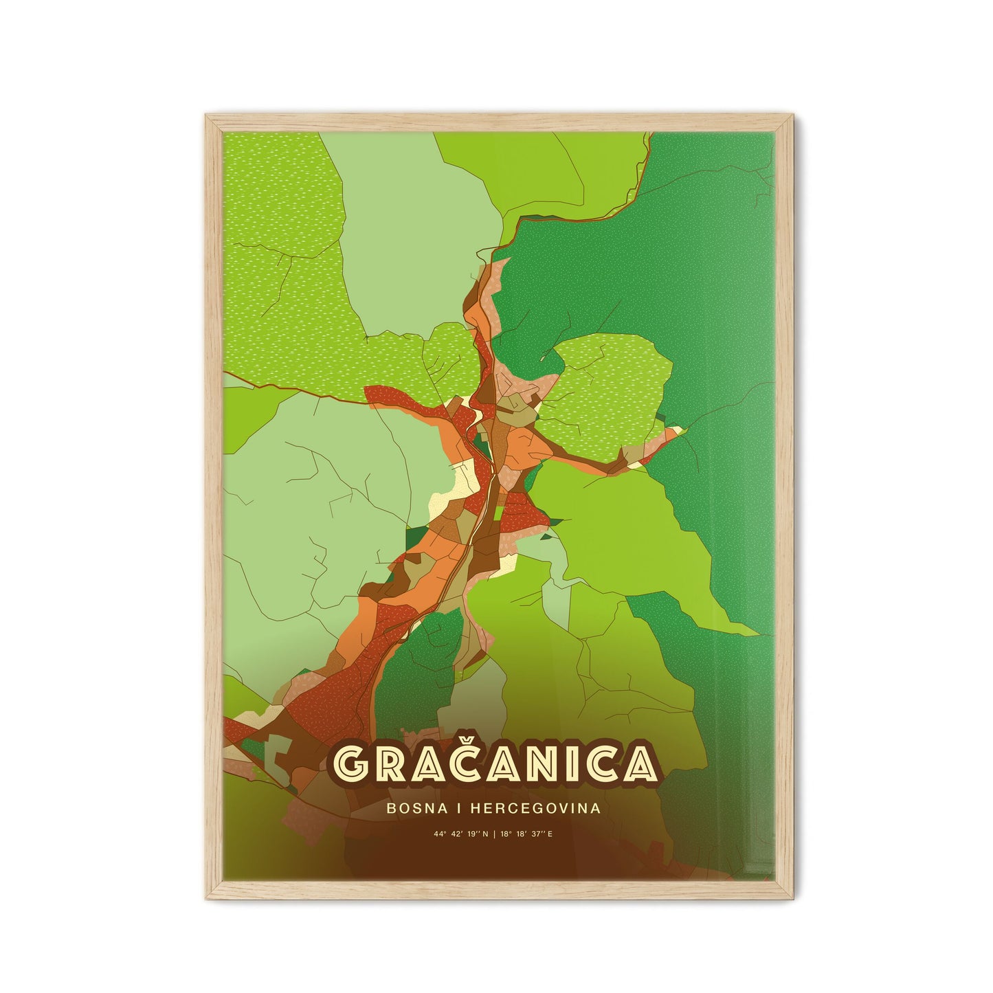 Colorful GRAČANICA BOSNIA AND HERZEGOVINA Fine Art Map Farmhouse