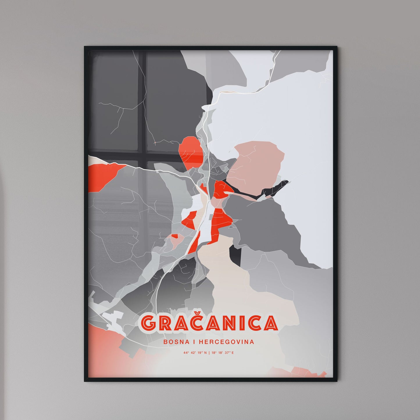 Colorful GRAČANICA BOSNIA AND HERZEGOVINA Fine Art Map Modern