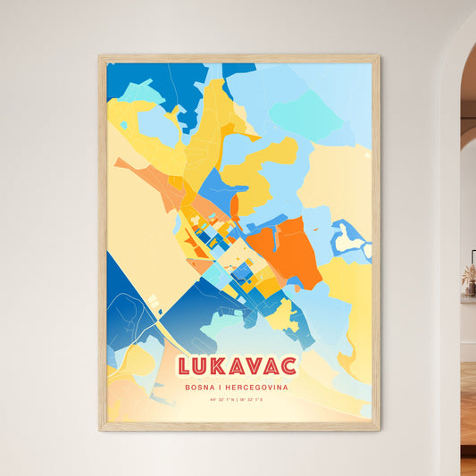 Colorful LUKAVAC BOSNIA AND HERZEGOVINA Fine Art Map Blue Orange