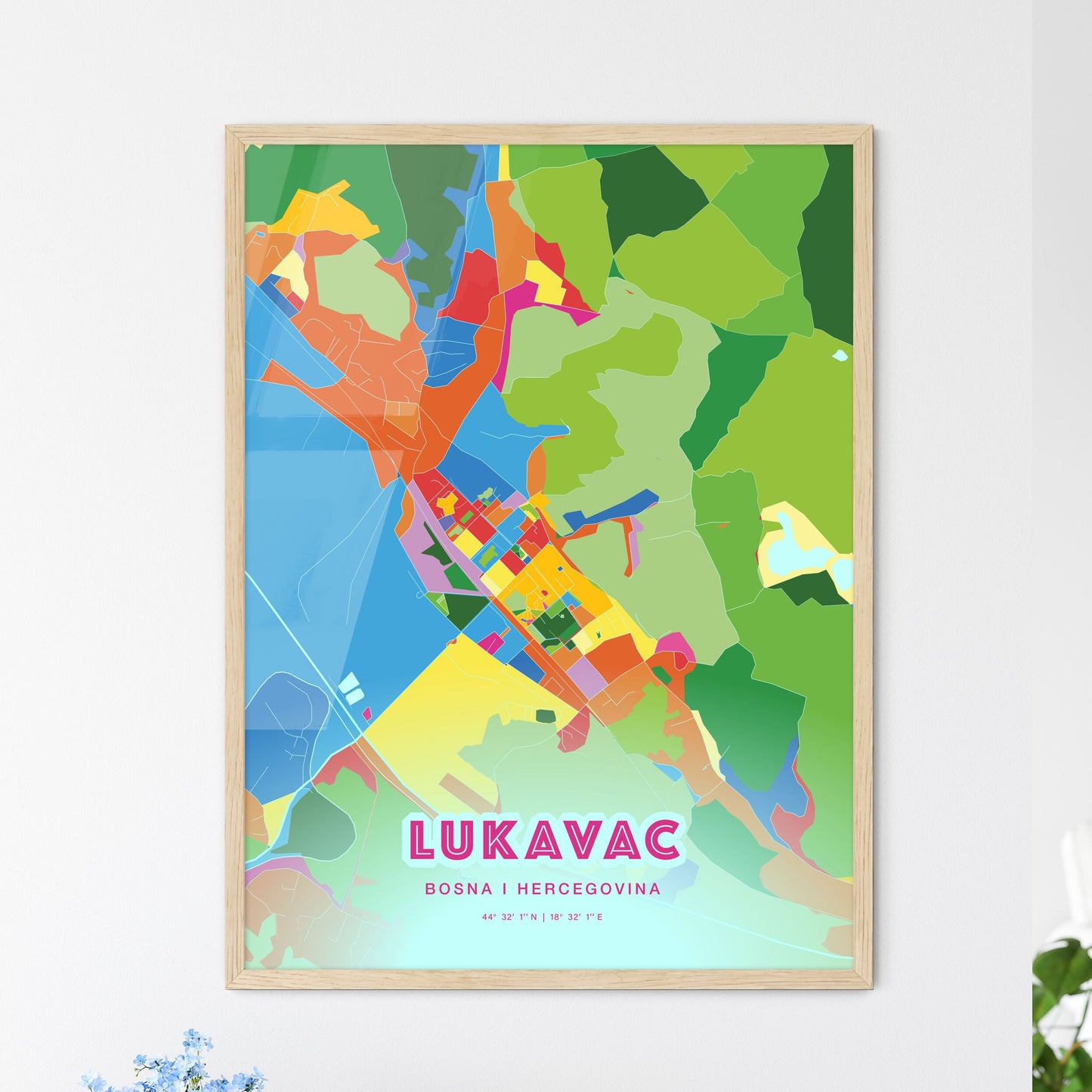 Colorful LUKAVAC BOSNIA AND HERZEGOVINA Fine Art Map Crazy Colors