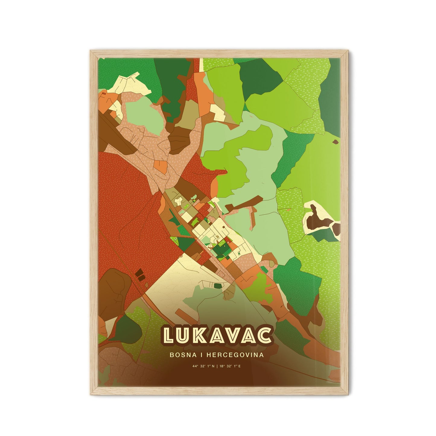 Colorful LUKAVAC BOSNIA AND HERZEGOVINA Fine Art Map Farmhouse