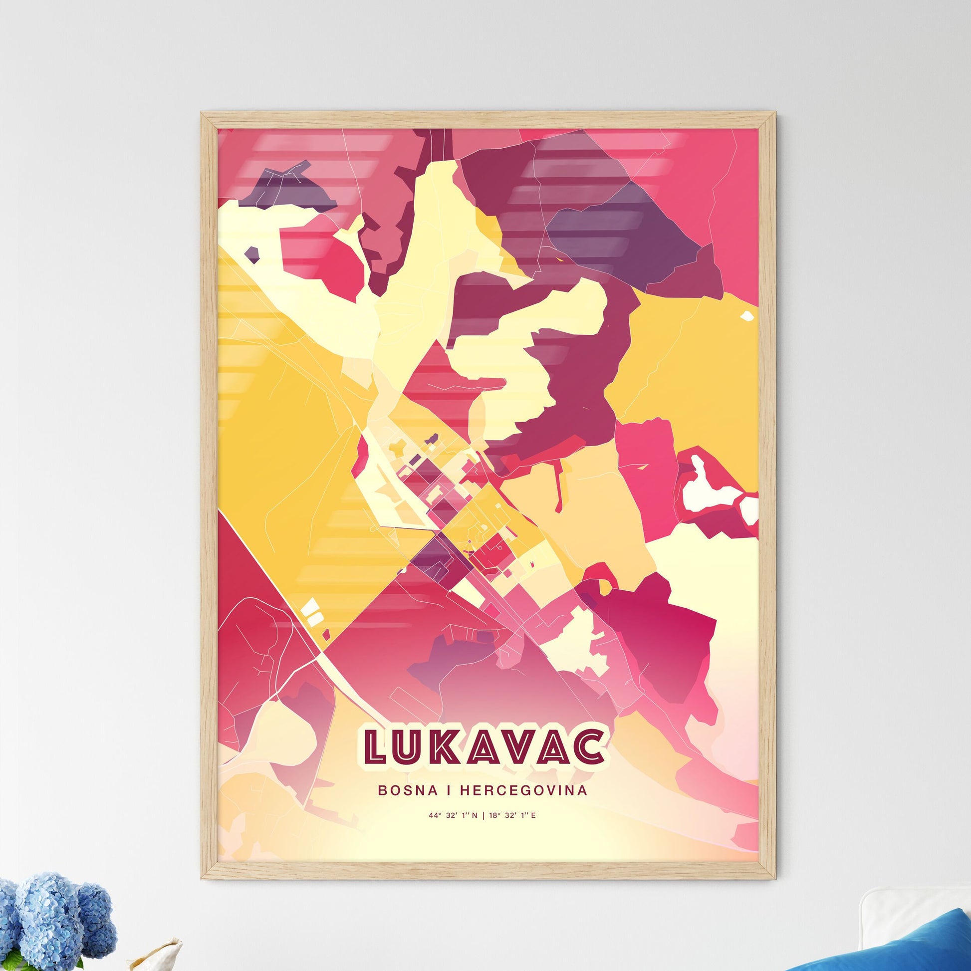 Colorful LUKAVAC BOSNIA AND HERZEGOVINA Fine Art Map Hot Red