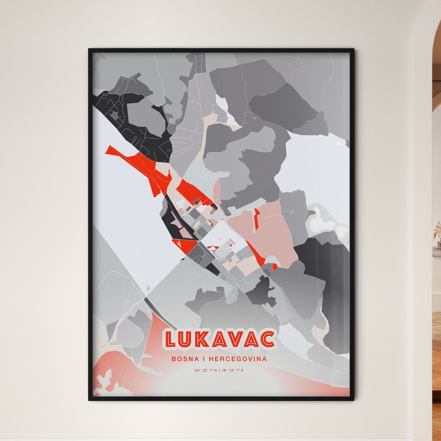 Colorful LUKAVAC BOSNIA AND HERZEGOVINA Fine Art Map Modern