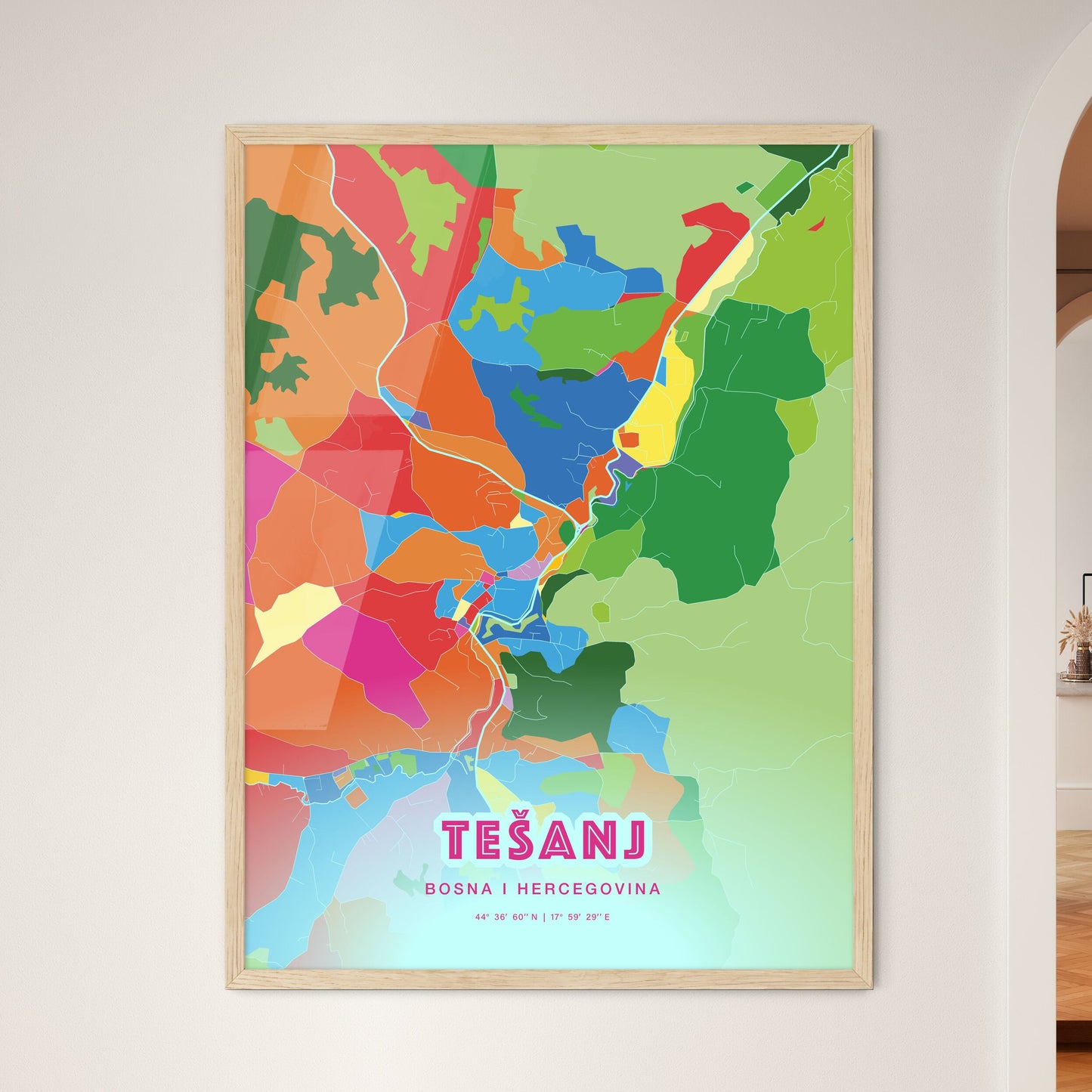 Colorful TEŠANJ BOSNIA AND HERZEGOVINA Fine Art Map Crazy Colors