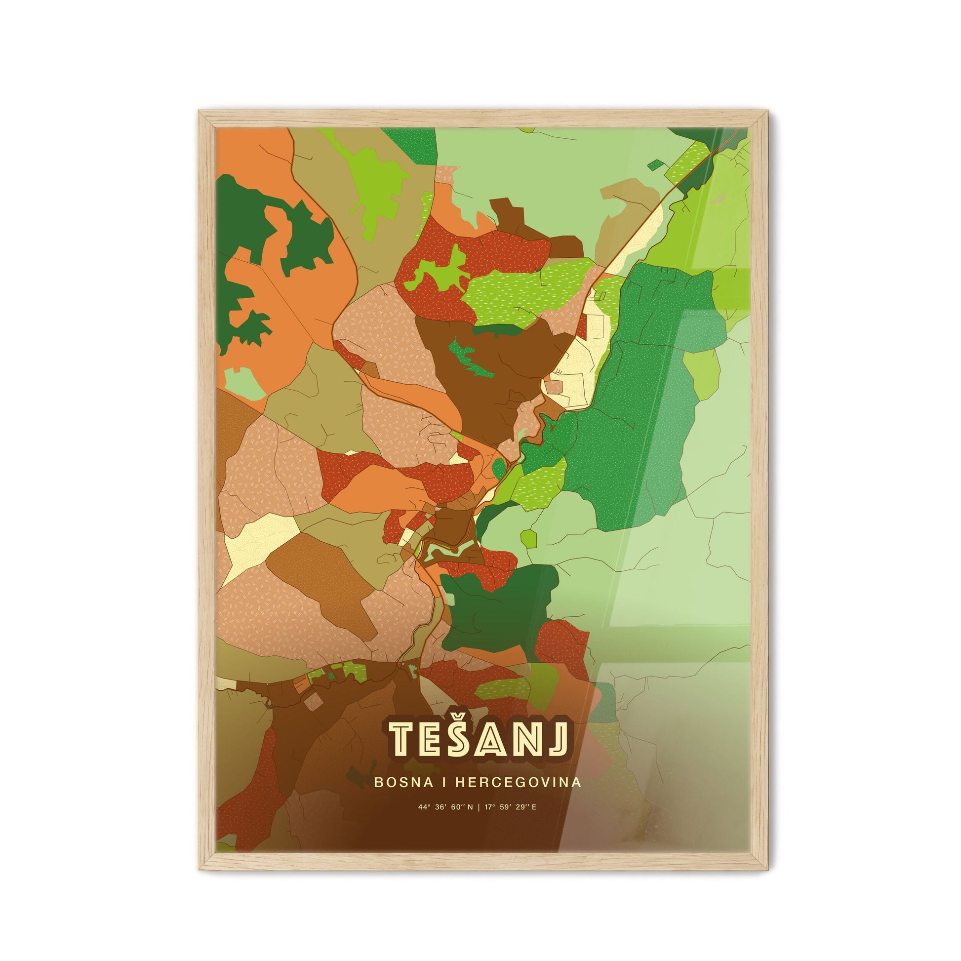 Colorful TEŠANJ BOSNIA AND HERZEGOVINA Fine Art Map Farmhouse