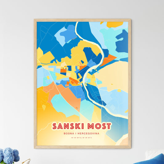 Colorful SANSKI MOST BOSNIA AND HERZEGOVINA Fine Art Map Blue Orange