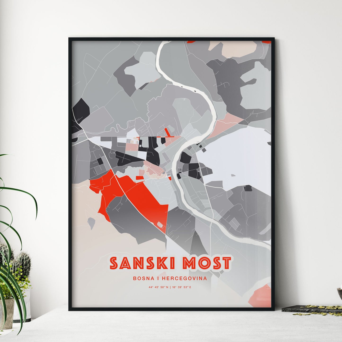 Colorful SANSKI MOST BOSNIA AND HERZEGOVINA Fine Art Map Modern