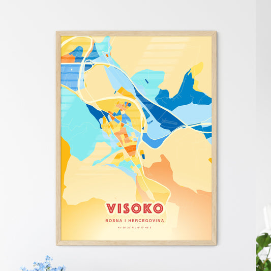 Colorful VISOKO BOSNIA AND HERZEGOVINA Fine Art Map Blue Orange