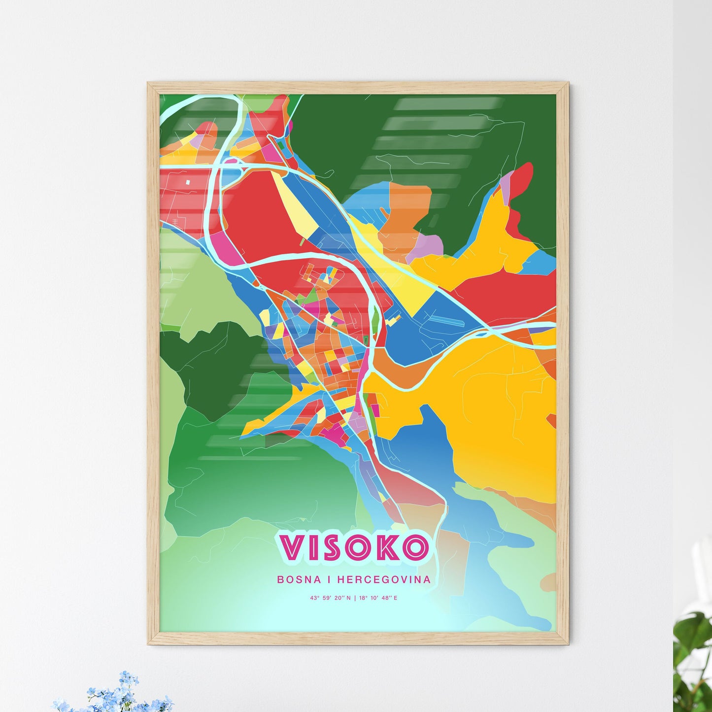 Colorful VISOKO BOSNIA AND HERZEGOVINA Fine Art Map Crazy Colors