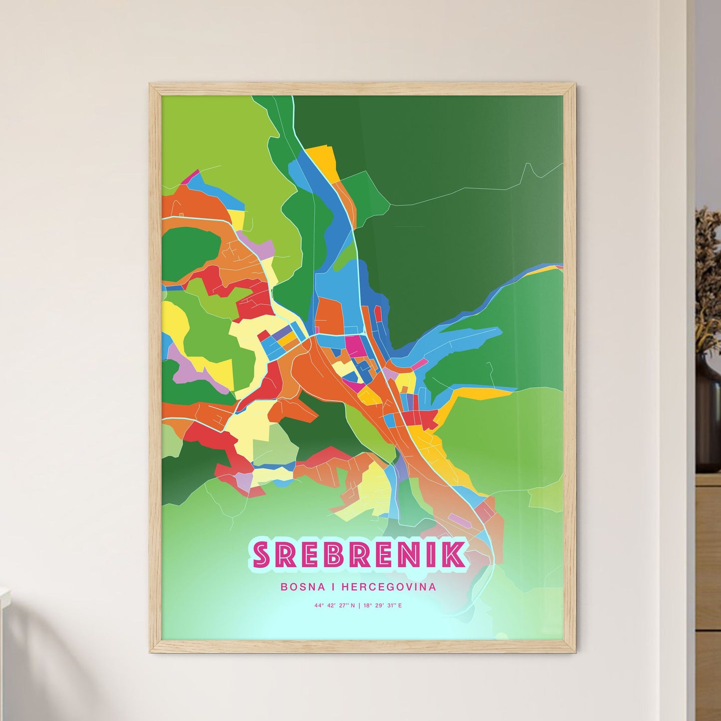 Colorful SREBRENIK BOSNIA AND HERZEGOVINA Fine Art Map Crazy Colors