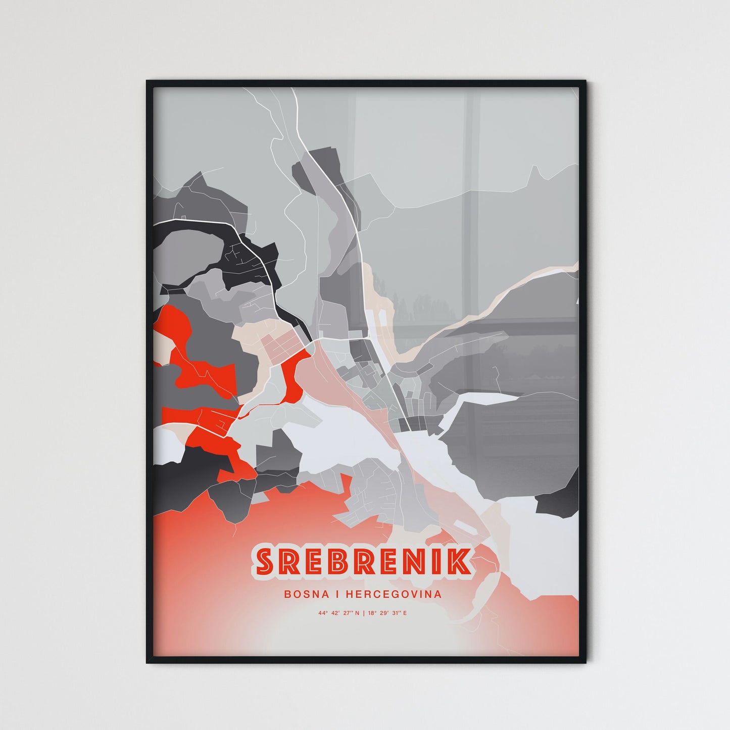 Colorful SREBRENIK BOSNIA AND HERZEGOVINA Fine Art Map Modern