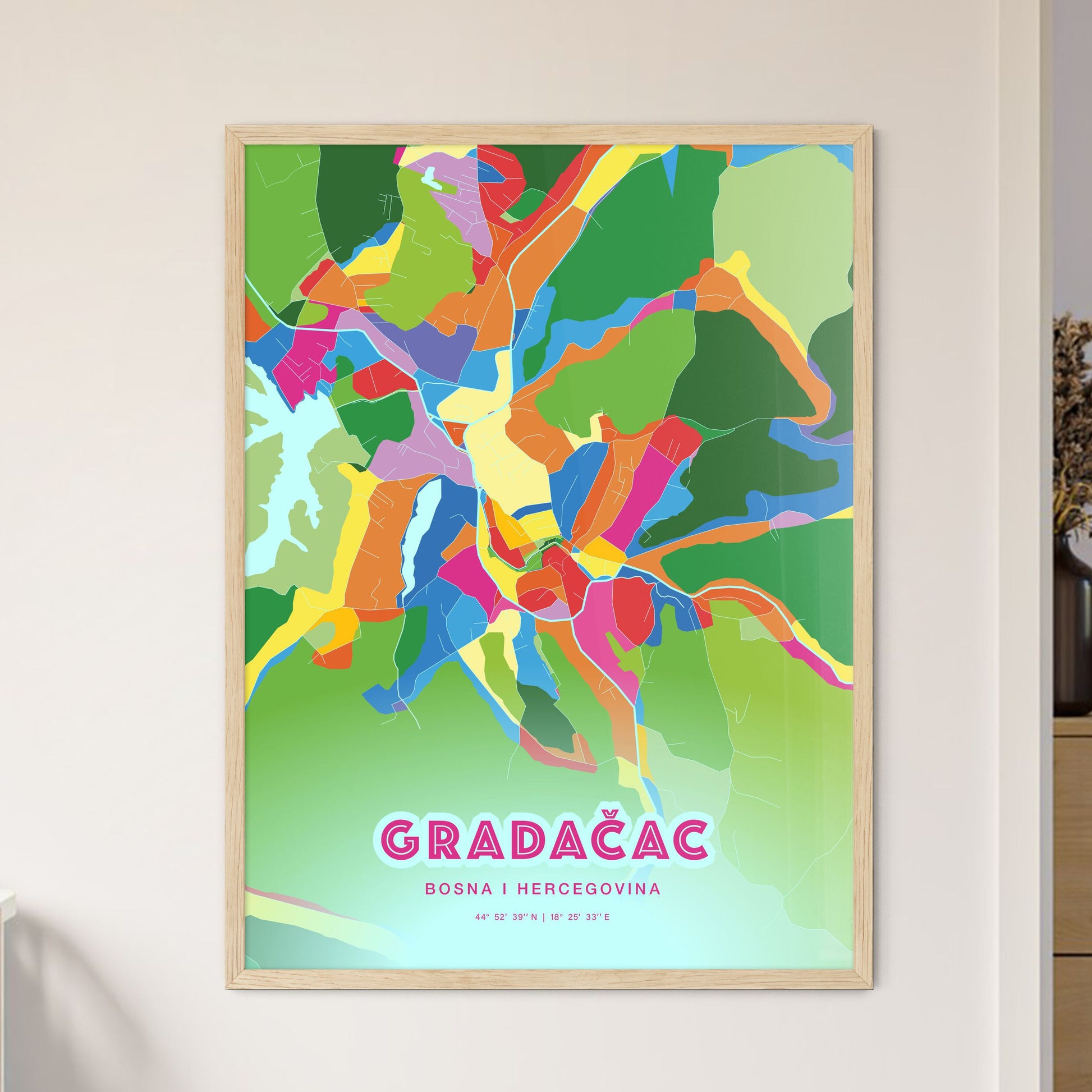 Colorful GRADAČAC BOSNIA AND HERZEGOVINA Fine Art Map Crazy Colors
