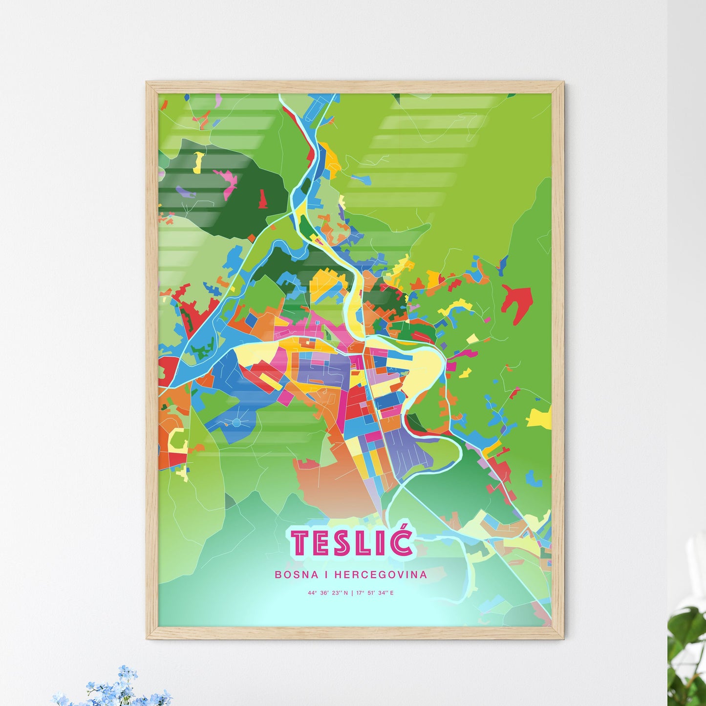 Colorful TESLIĆ BOSNIA AND HERZEGOVINA Fine Art Map Crazy Colors