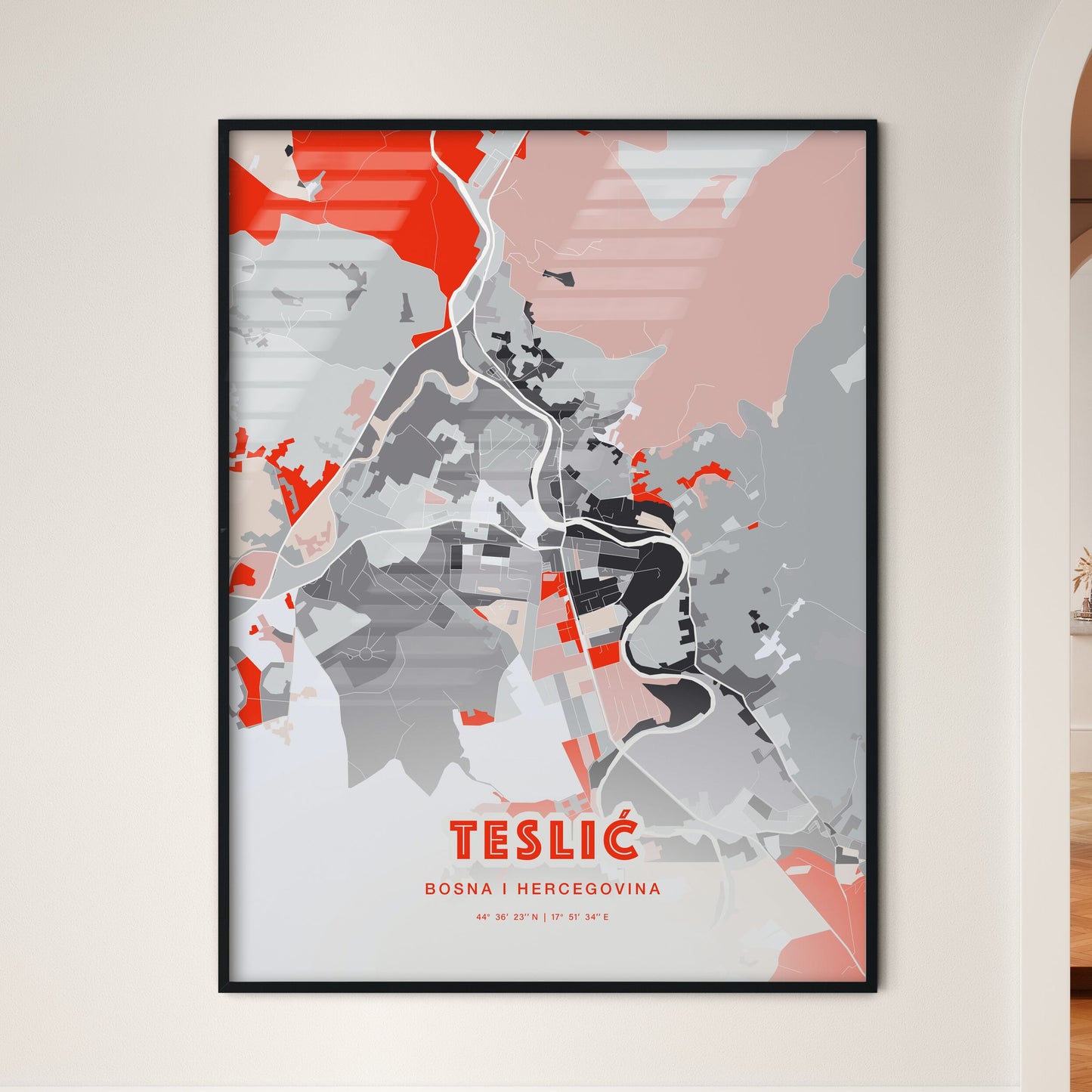 Colorful TESLIĆ BOSNIA AND HERZEGOVINA Fine Art Map Modern