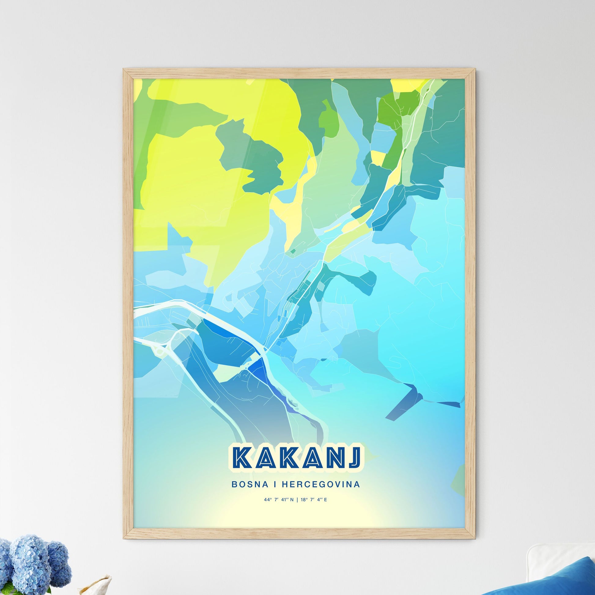 Colorful KAKANJ BOSNIA AND HERZEGOVINA Fine Art Map Cool Blue