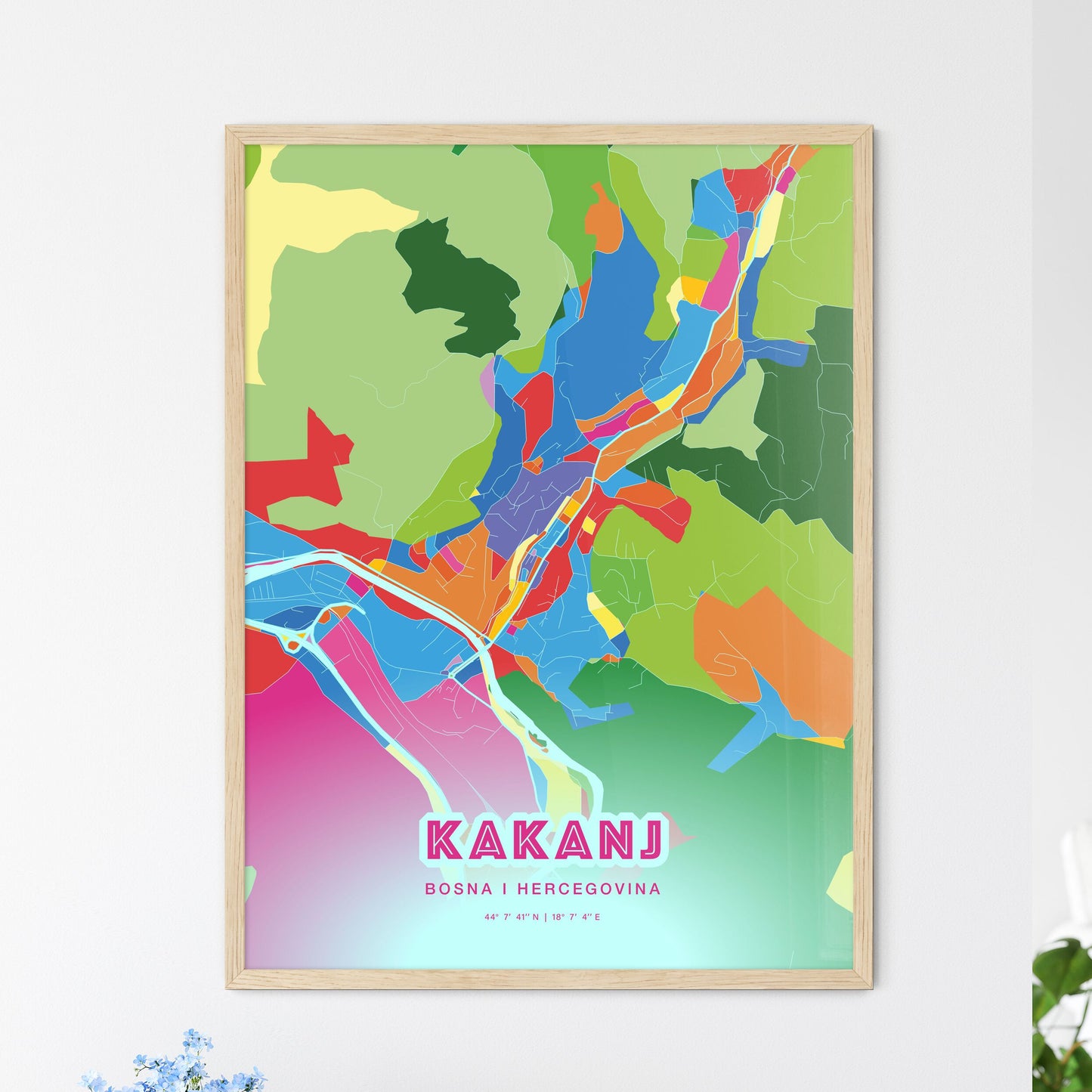 Colorful KAKANJ BOSNIA AND HERZEGOVINA Fine Art Map Crazy Colors
