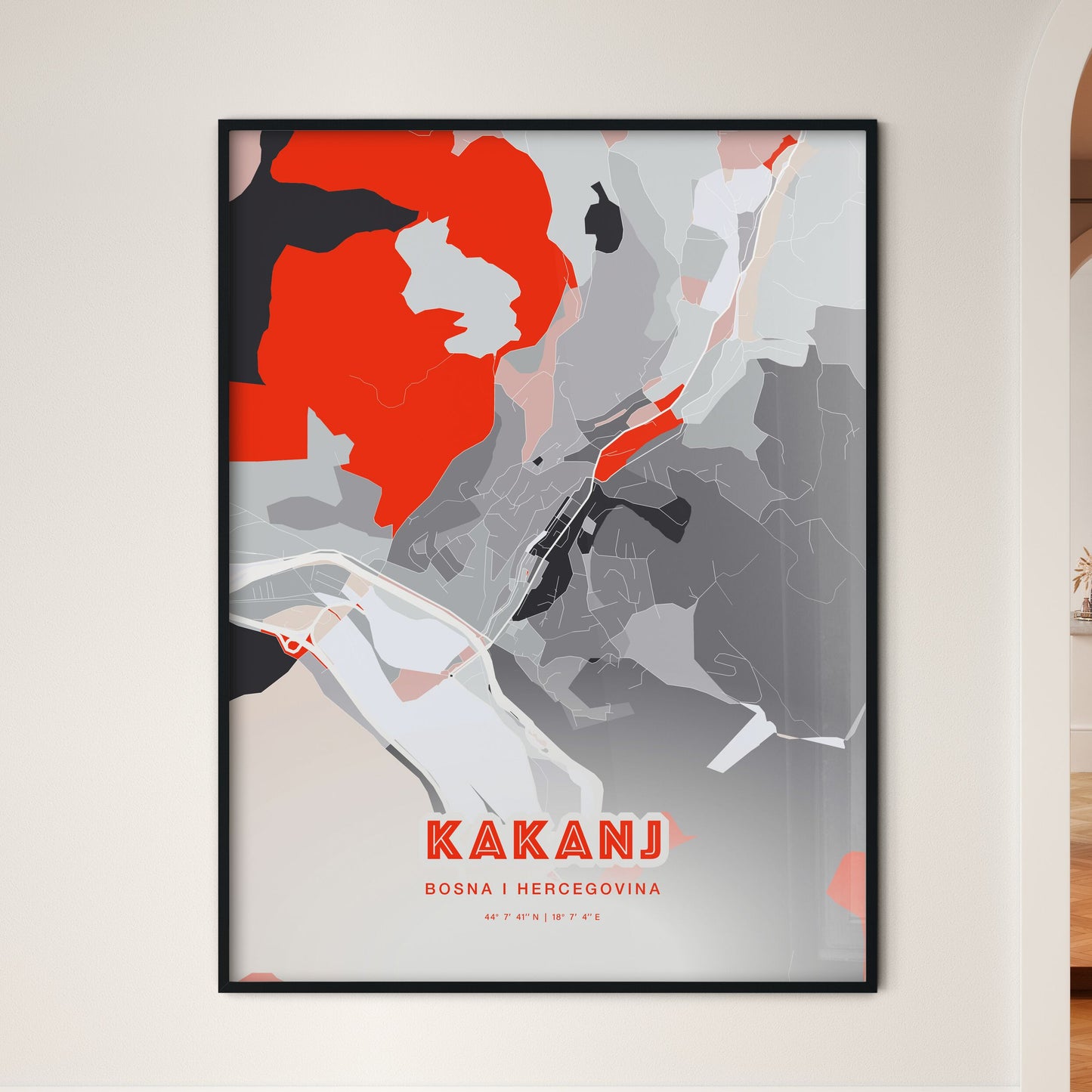 Colorful KAKANJ BOSNIA AND HERZEGOVINA Fine Art Map Modern