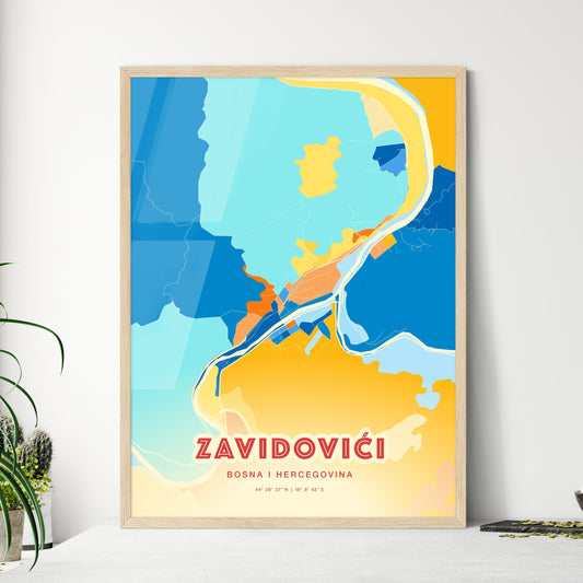 Colorful ZAVIDOVIĆI BOSNIA AND HERZEGOVINA Fine Art Map Blue Orange