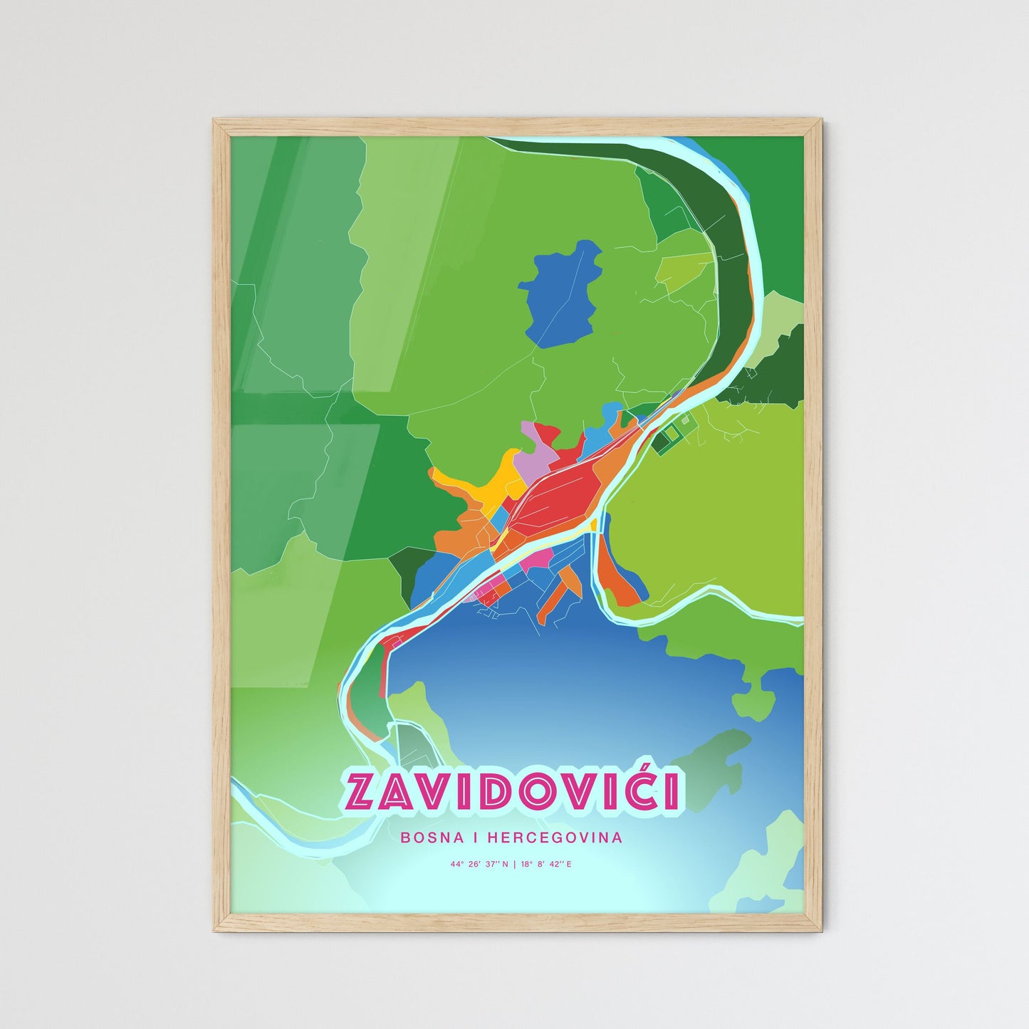 Colorful ZAVIDOVIĆI BOSNIA AND HERZEGOVINA Fine Art Map Crazy Colors