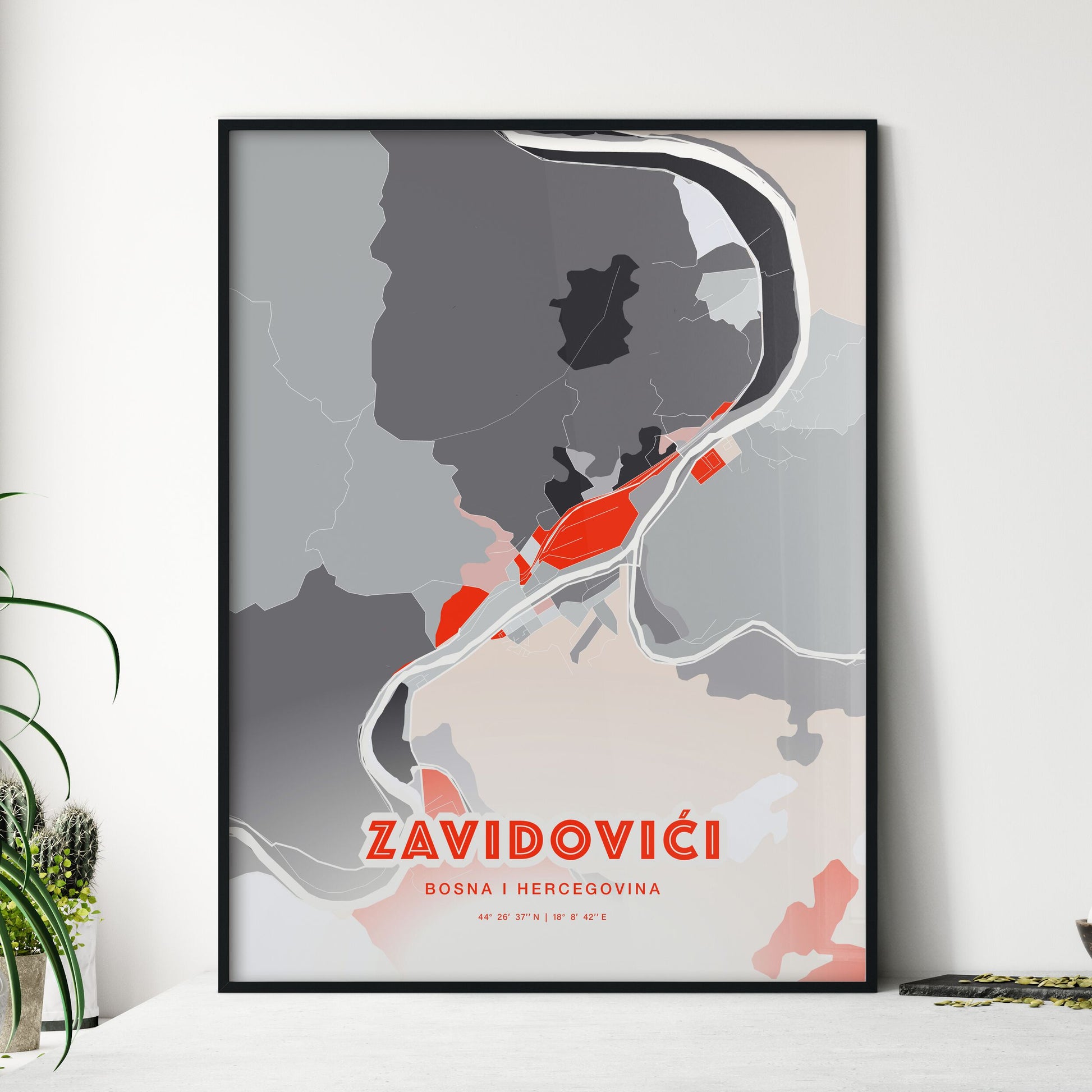 Colorful ZAVIDOVIĆI BOSNIA AND HERZEGOVINA Fine Art Map Modern