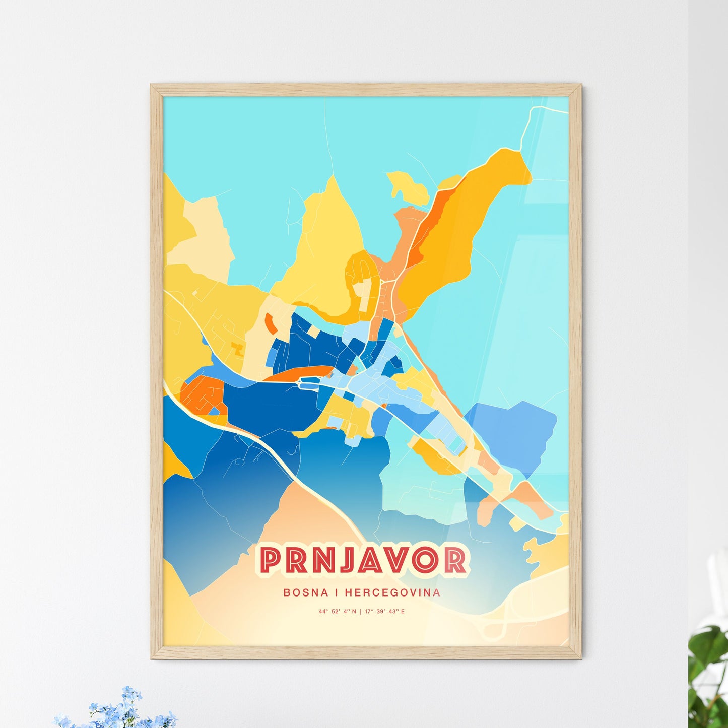 Colorful PRNJAVOR BOSNIA AND HERZEGOVINA Fine Art Map Blue Orange