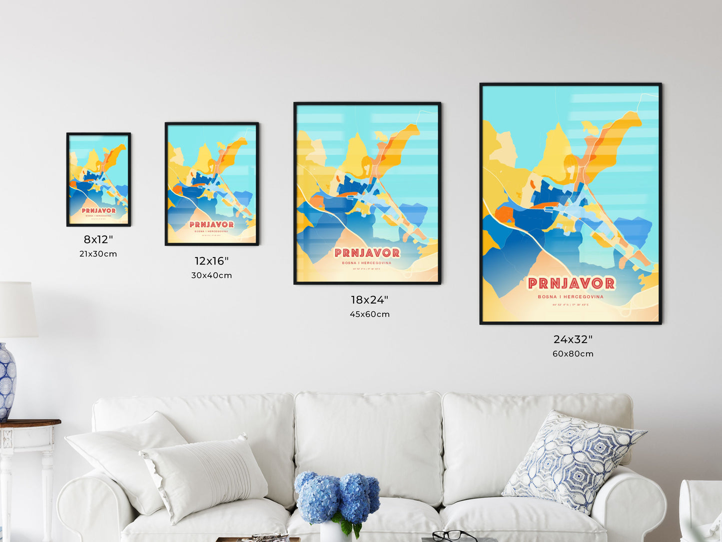 Colorful PRNJAVOR BOSNIA AND HERZEGOVINA Fine Art Map Blue Orange