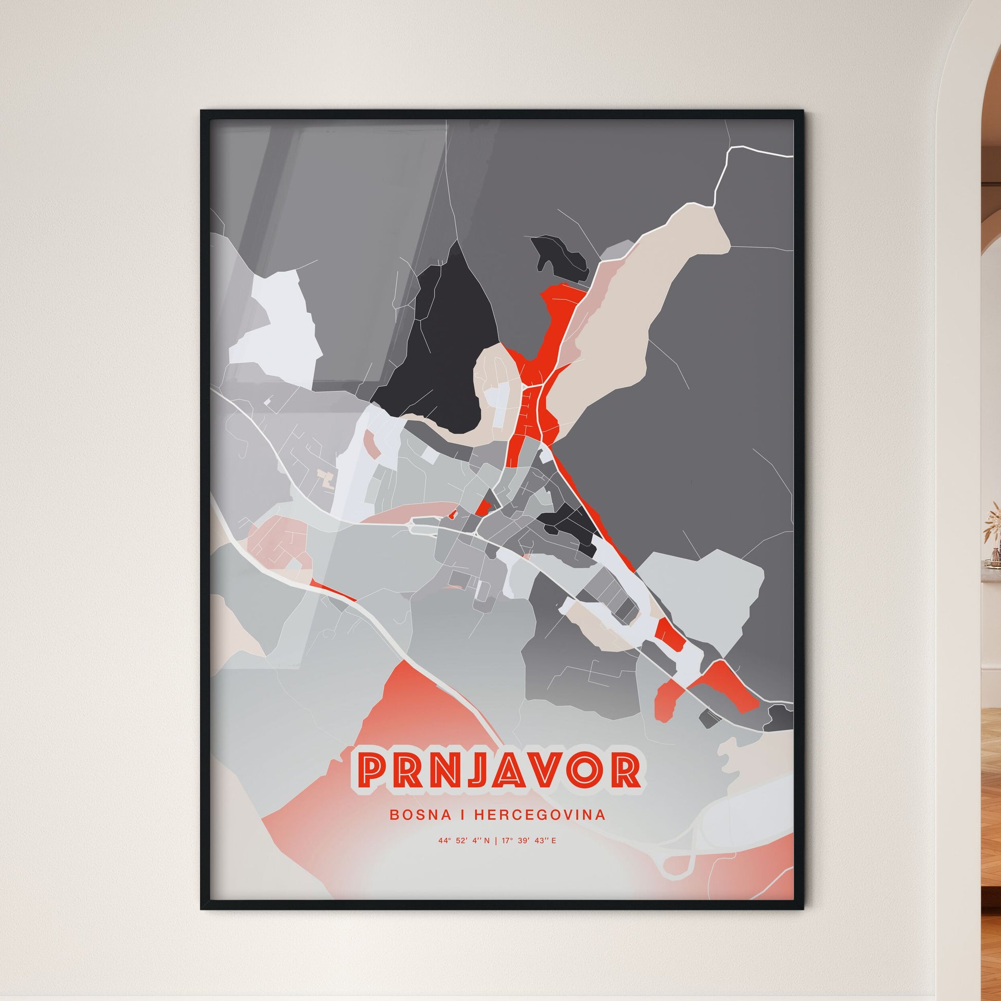 Colorful PRNJAVOR BOSNIA AND HERZEGOVINA Fine Art Map Modern