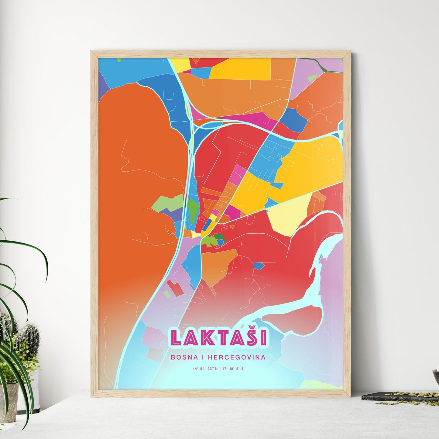 Colorful LAKTAŠI BOSNIA AND HERZEGOVINA Fine Art Map Crazy Colors