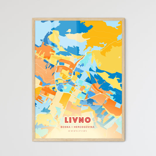 Colorful LIVNO BOSNIA AND HERZEGOVINA Fine Art Map Blue Orange