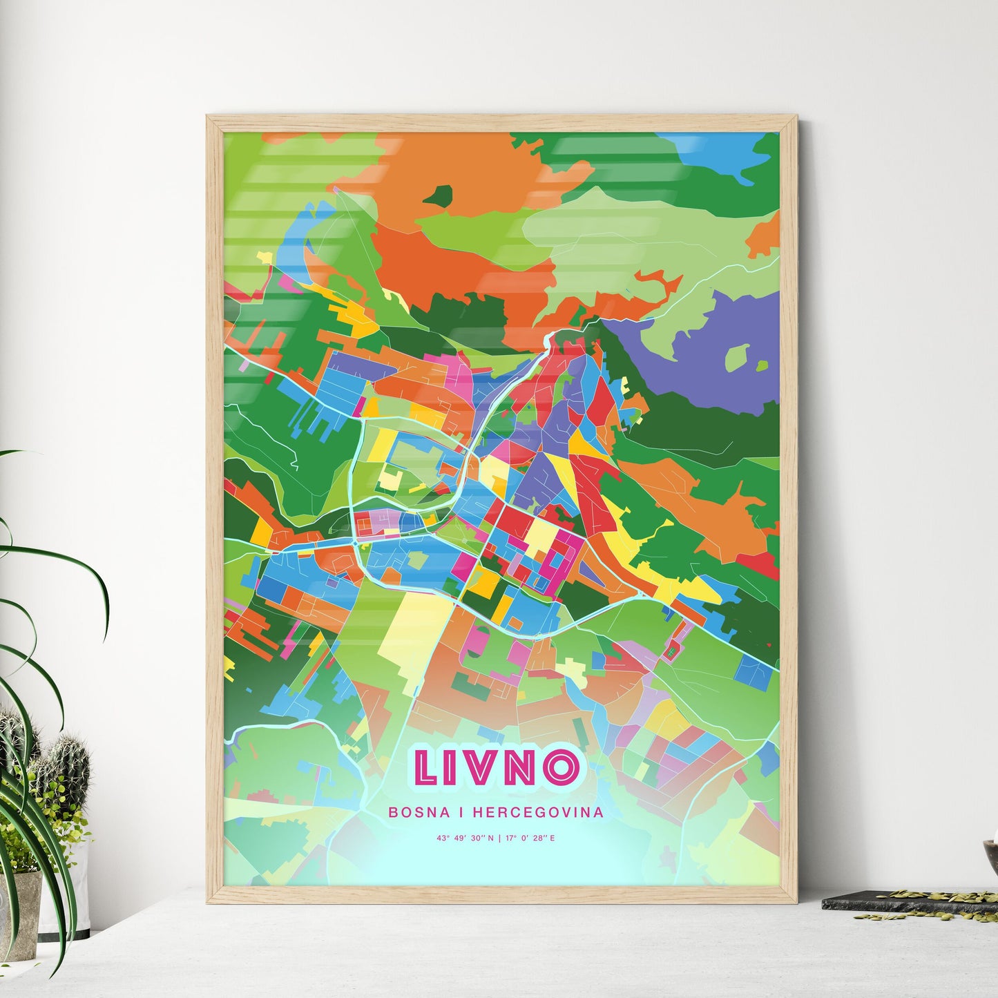 Colorful LIVNO BOSNIA AND HERZEGOVINA Fine Art Map Crazy Colors