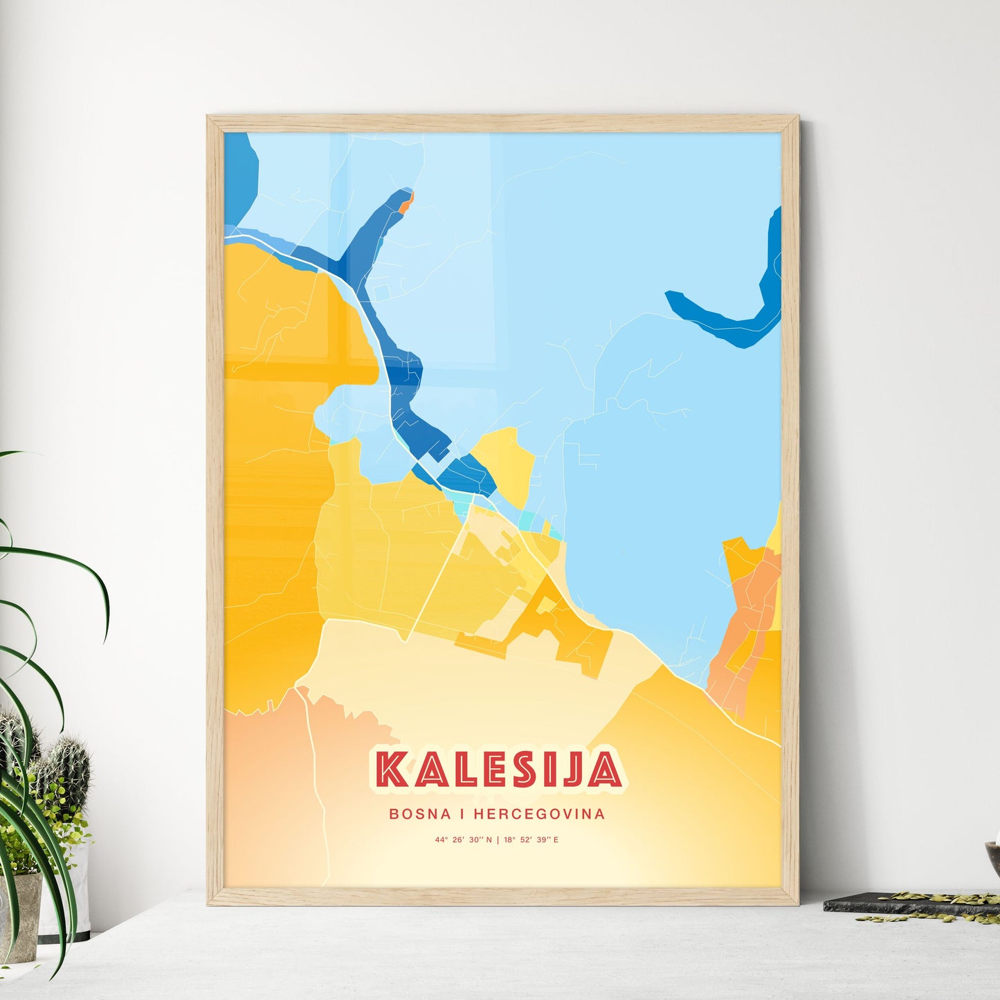 Colorful KALESIJA BOSNIA AND HERZEGOVINA Fine Art Map Blue Orange