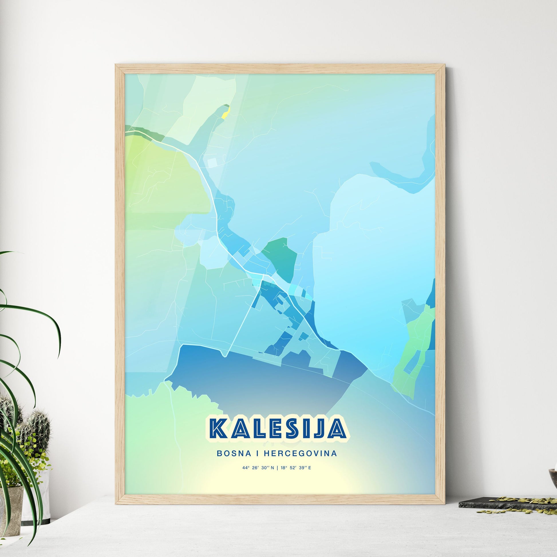 Colorful KALESIJA BOSNIA AND HERZEGOVINA Fine Art Map Cool Blue