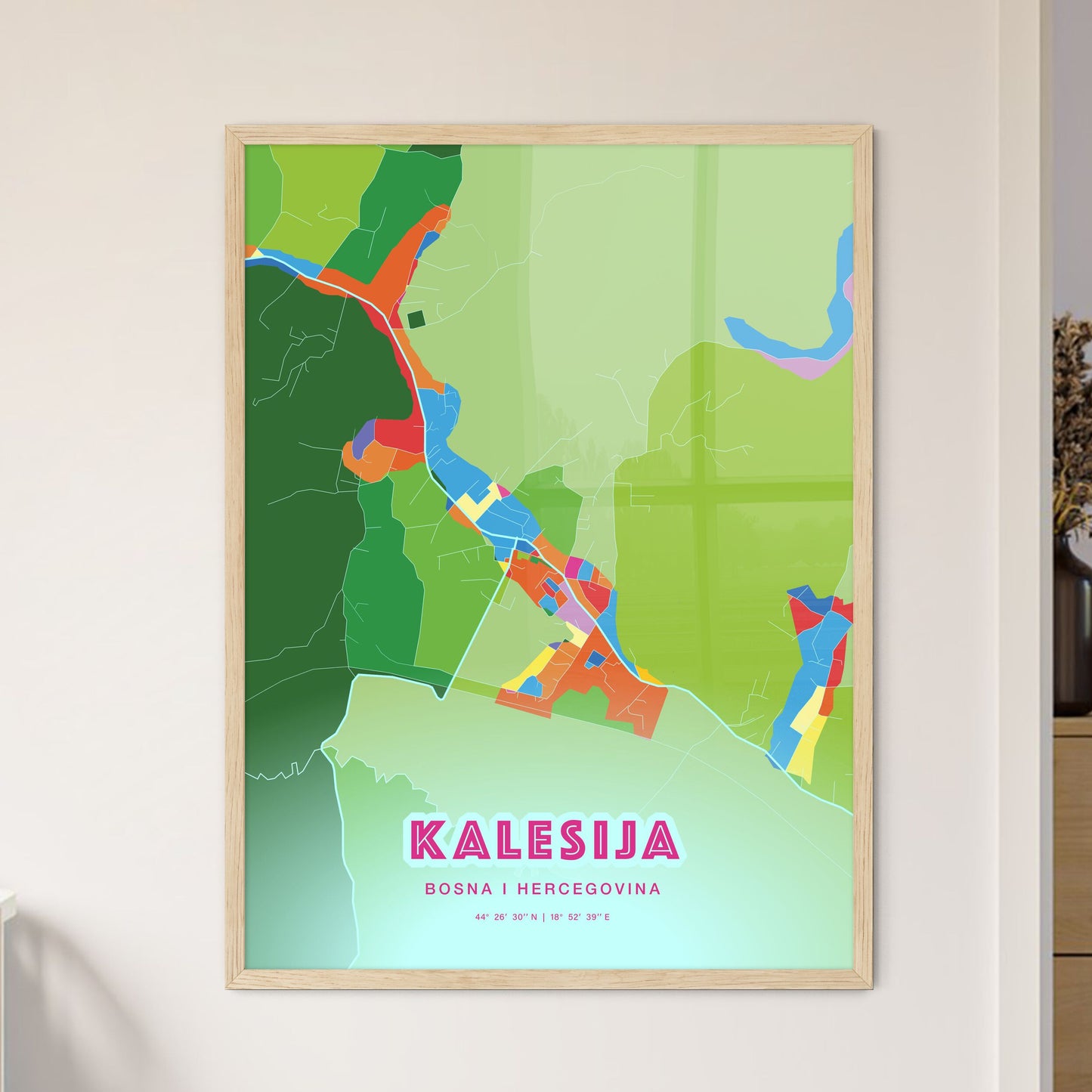 Colorful KALESIJA BOSNIA AND HERZEGOVINA Fine Art Map Crazy Colors