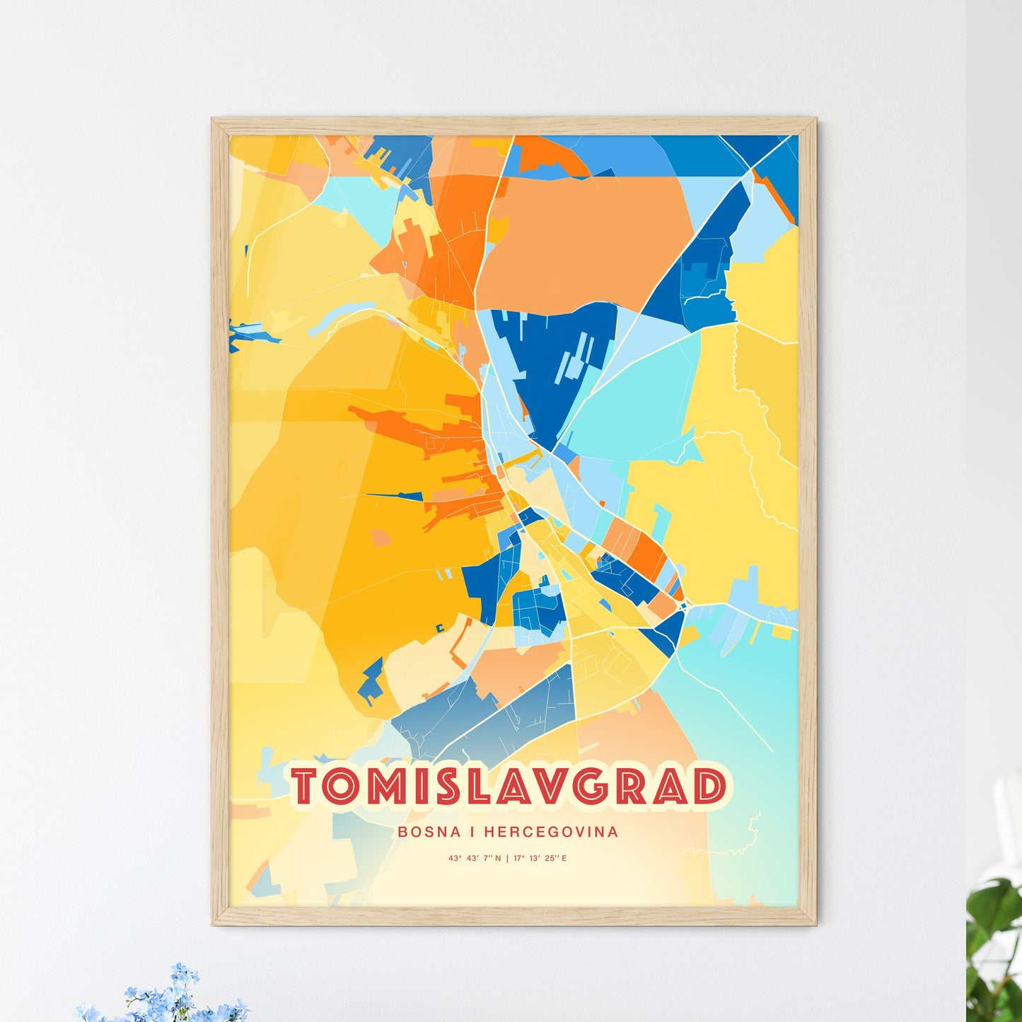 Colorful TOMISLAVGRAD BOSNIA AND HERZEGOVINA Fine Art Map Blue Orange