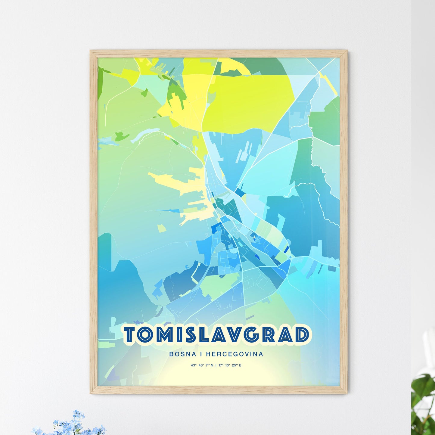 Colorful TOMISLAVGRAD BOSNIA AND HERZEGOVINA Fine Art Map Cool Blue