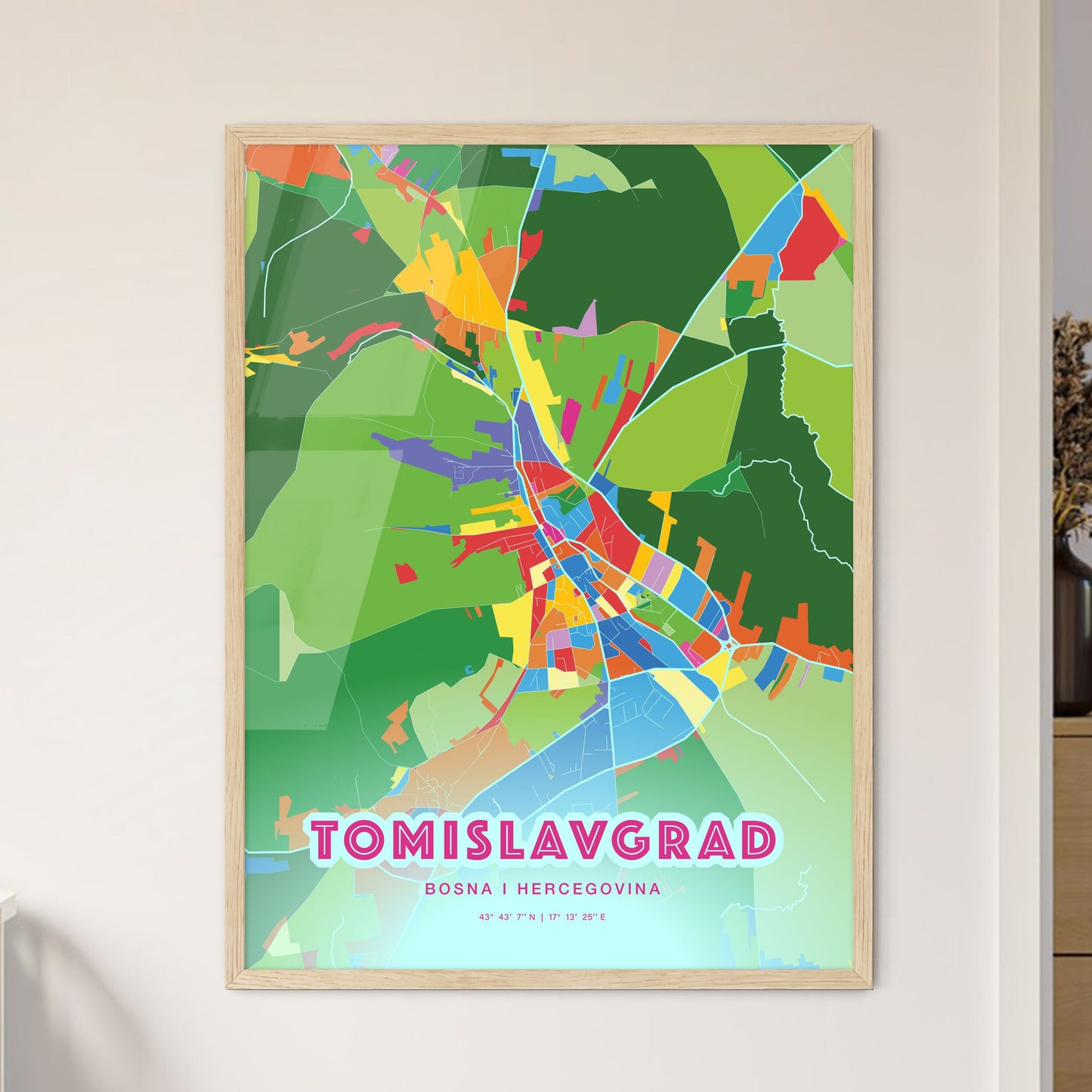 Colorful TOMISLAVGRAD BOSNIA AND HERZEGOVINA Fine Art Map Crazy Colors