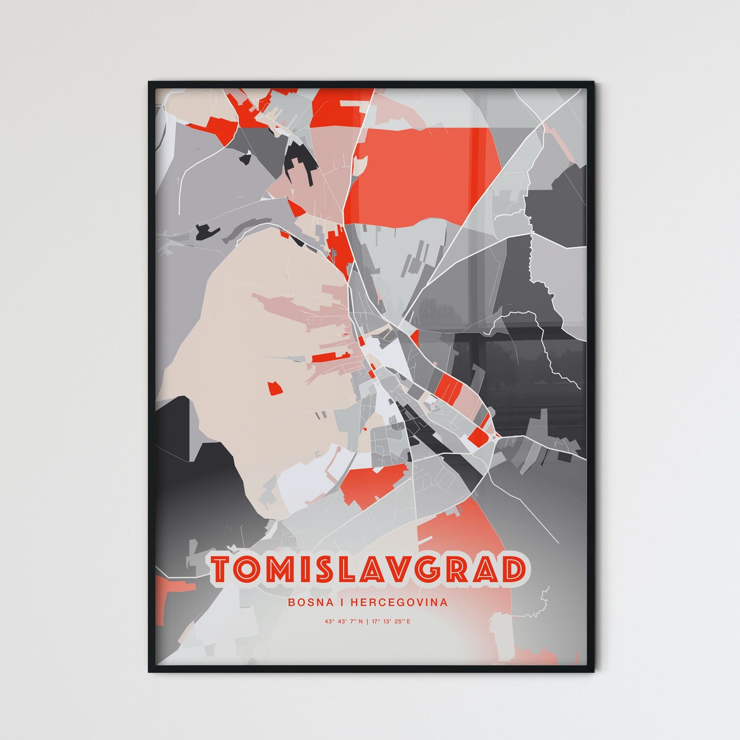 Colorful TOMISLAVGRAD BOSNIA AND HERZEGOVINA Fine Art Map Modern