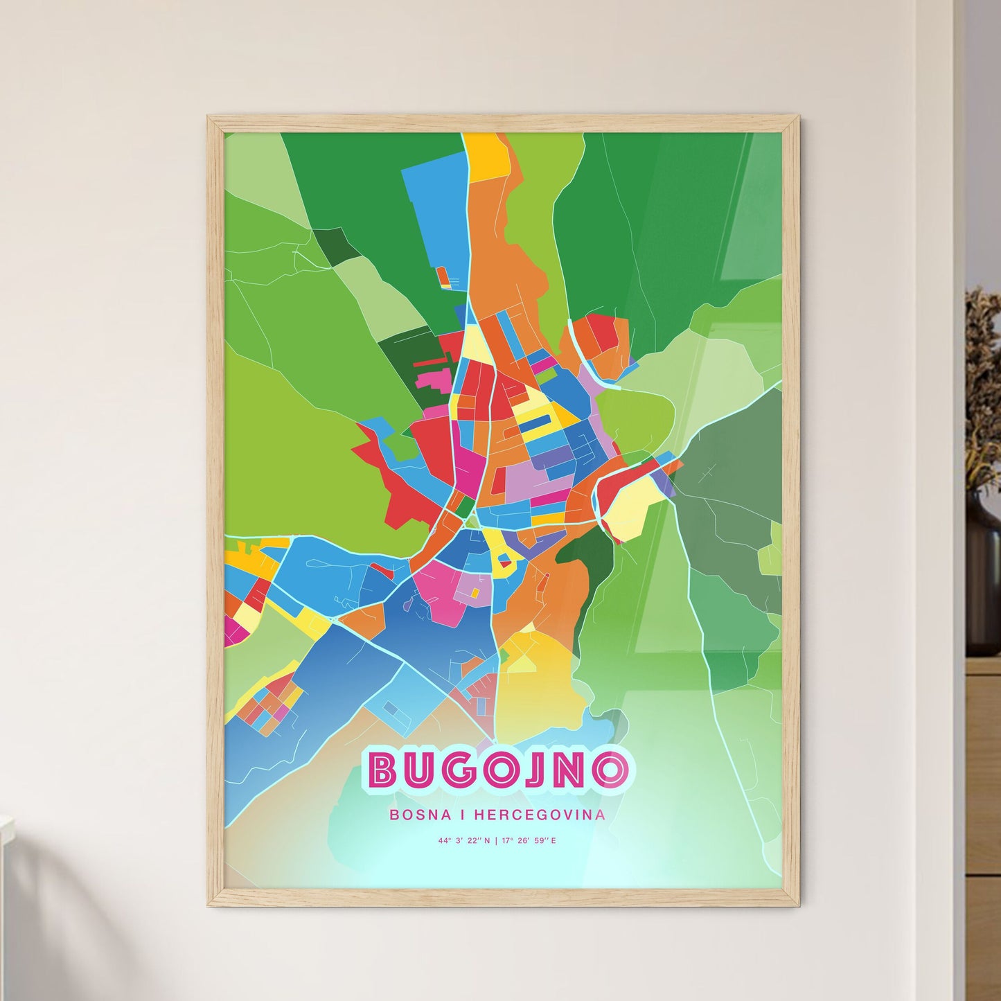Colorful BUGOJNO BOSNIA AND HERZEGOVINA Fine Art Map Crazy Colors