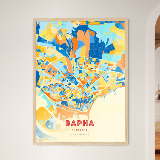 Colorful Varna Bulgaria Fine Art Map Blue Orange