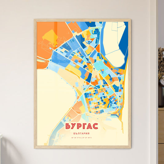 Colorful Burgas Bulgaria Fine Art Map Blue Orange