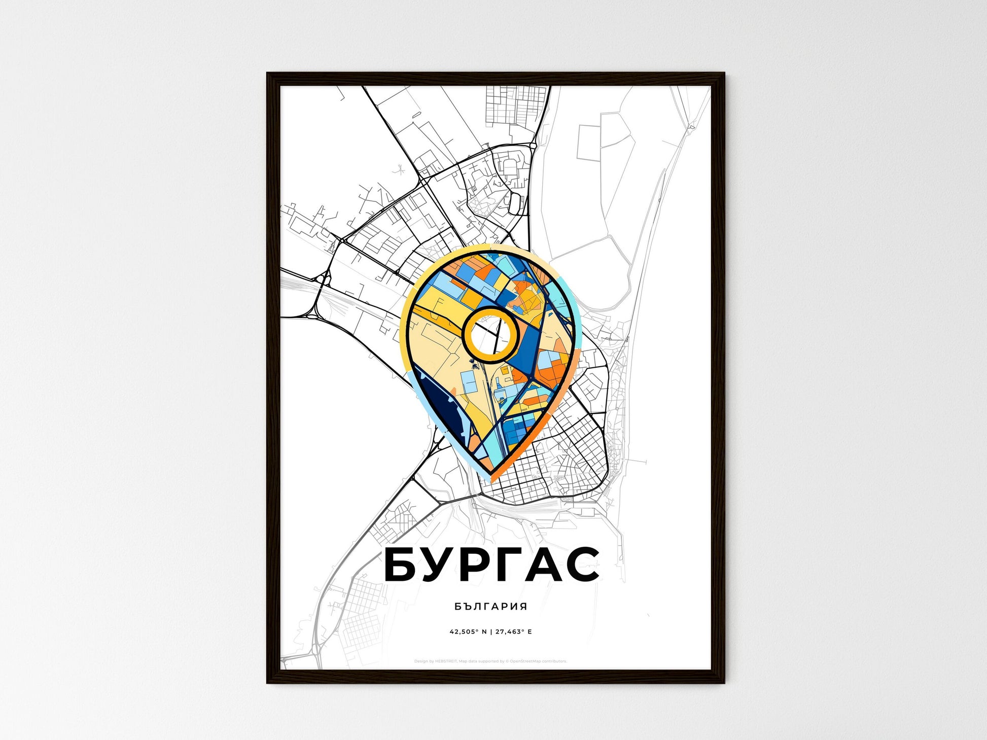 Burgas Bulgaria wedding art map with pointer icon