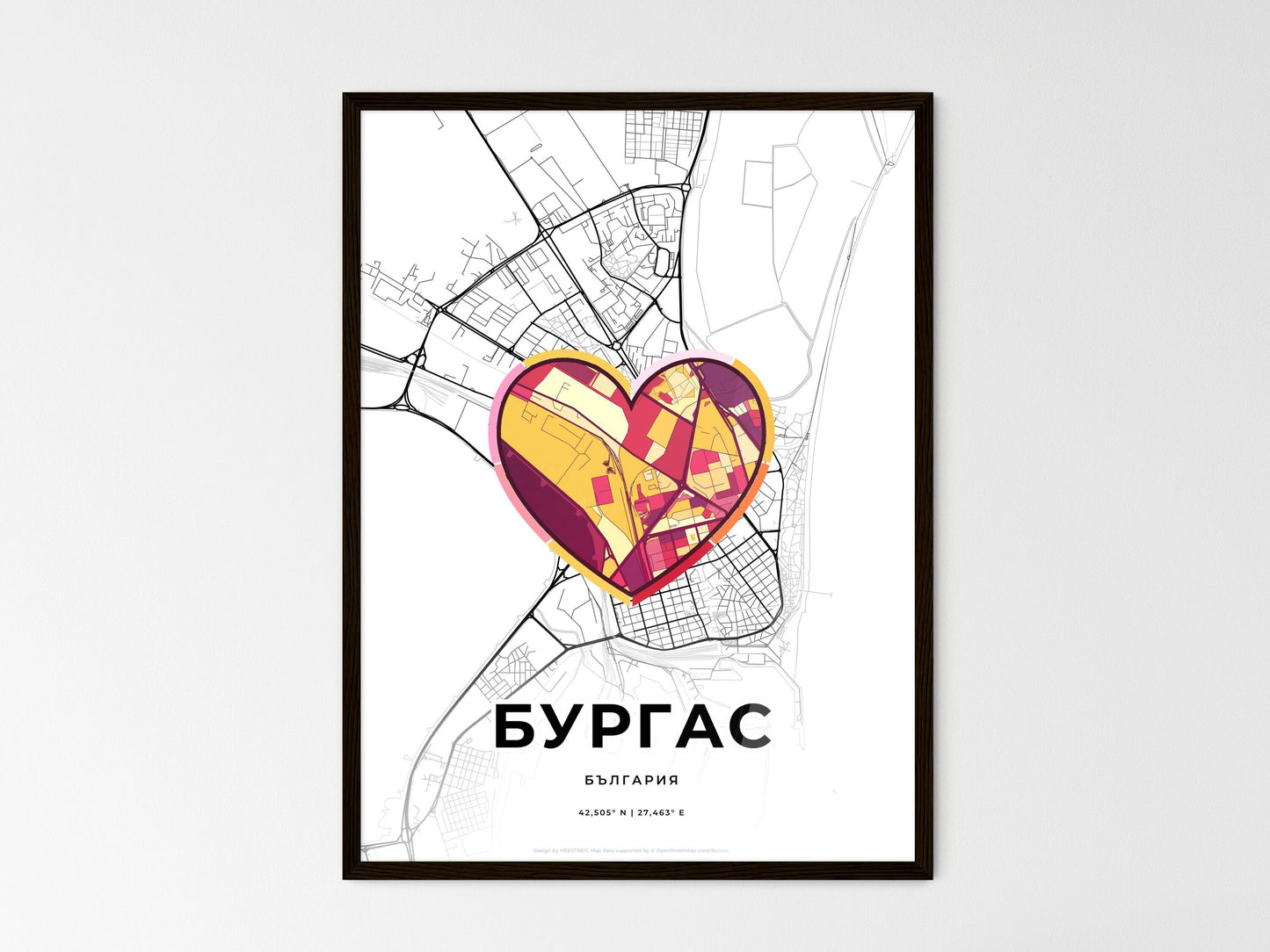 Burgas Bulgaria wedding art map with heart icon