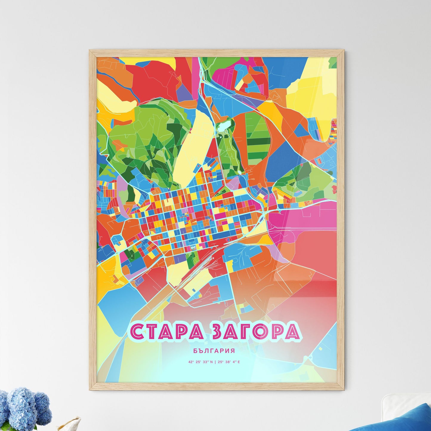 Colorful STARA ZAGORA BULGARIA Fine Art Map Crazy Colors