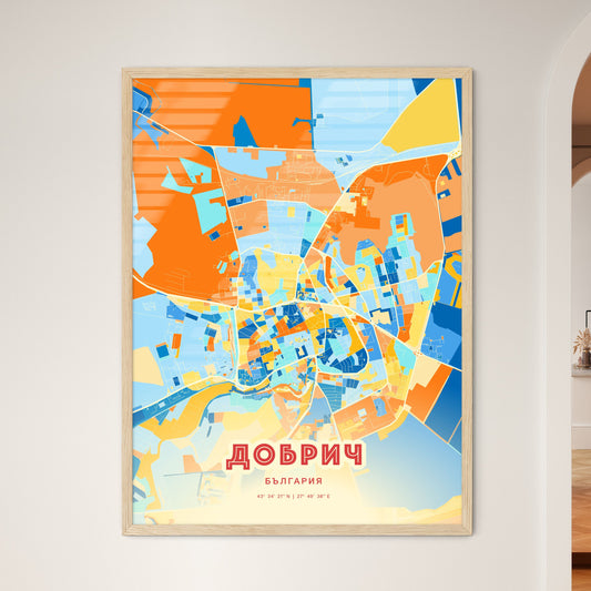 Colorful Dobrich Bulgaria Fine Art Map Blue Orange