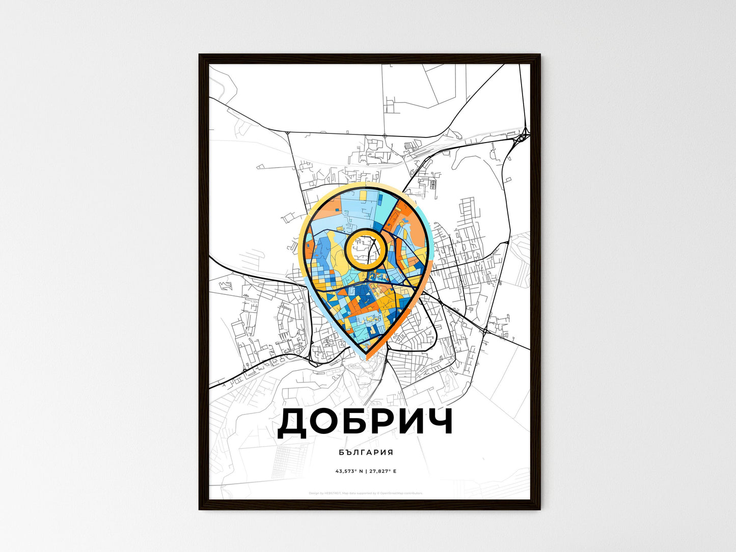 Dobrich Bulgaria wedding art map with pointer icon