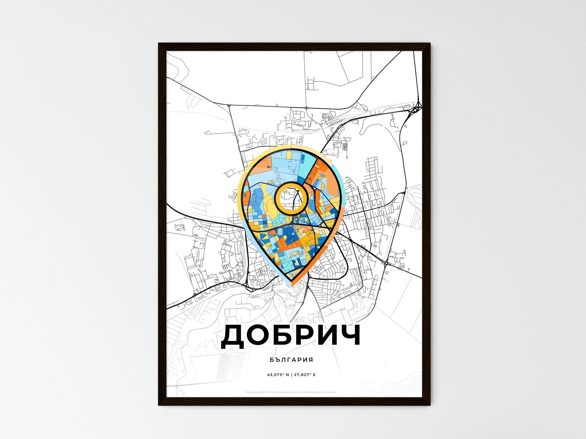 Dobrich Bulgaria wedding art map with pointer icon