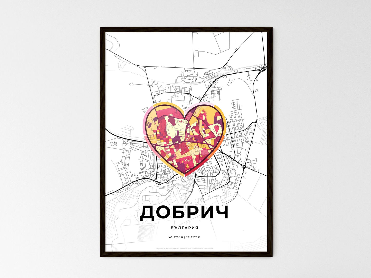 Dobrich Bulgaria wedding art map with heart icon