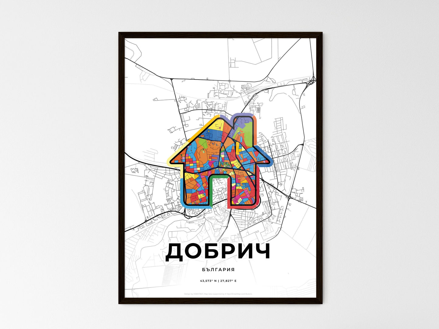 Dobrich Bulgaria wedding art map with home icon
