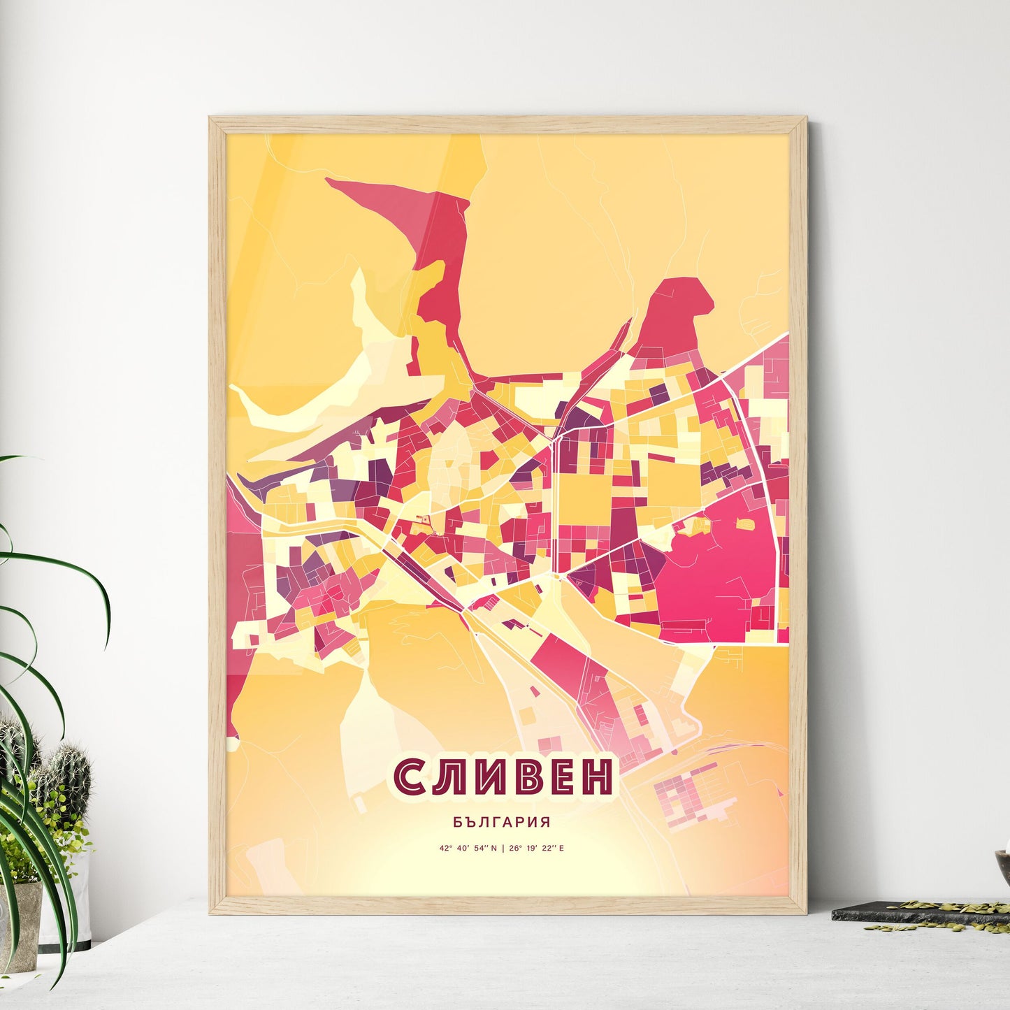 Colorful SLIVEN BULGARIA Fine Art Map Hot Red