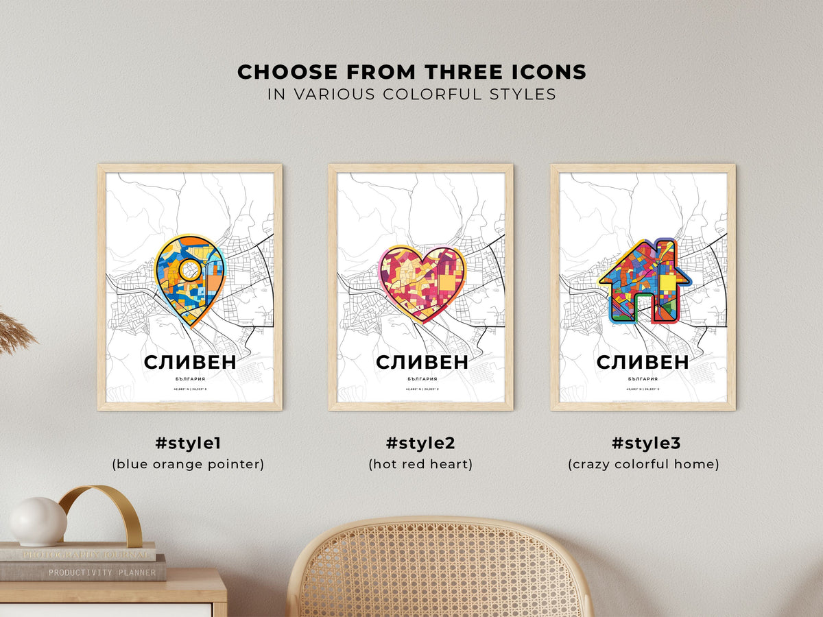 Sliven Bulgaria maps with colorful icons